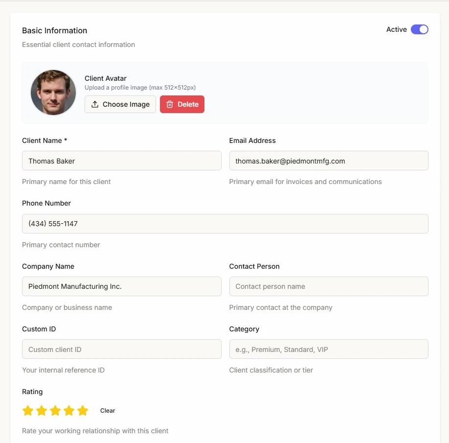Client management dashboard
