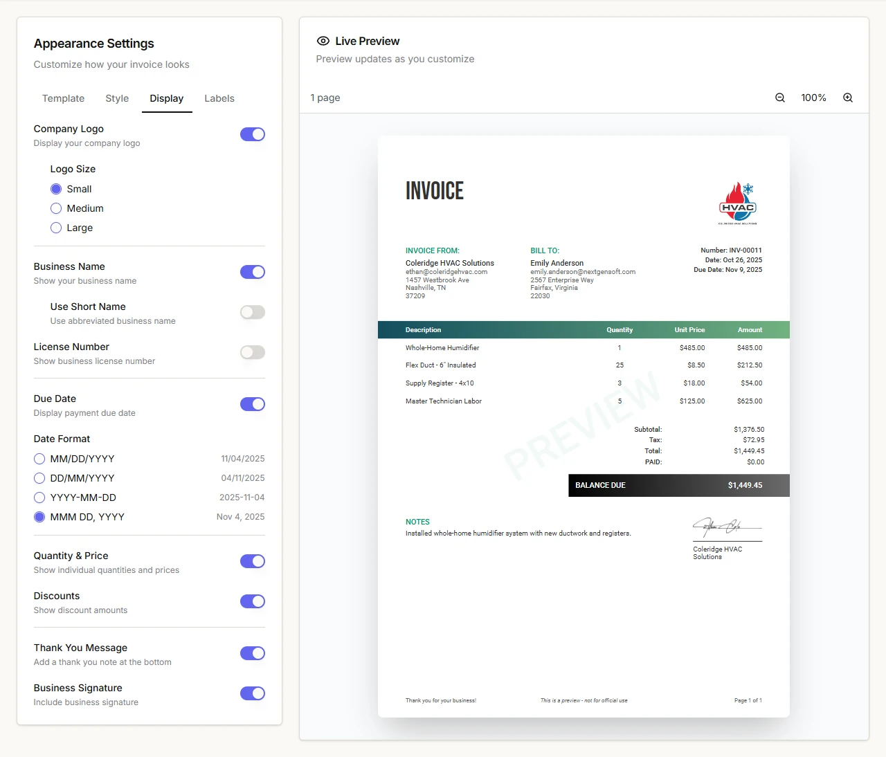 InvoiceZip secondary feature